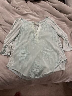 Anthropologie Mint Green Embroidered Tunic Top